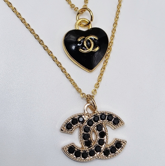 CHANEL Jewelry - CHANEL Gold and Black Double Pendant Necklace